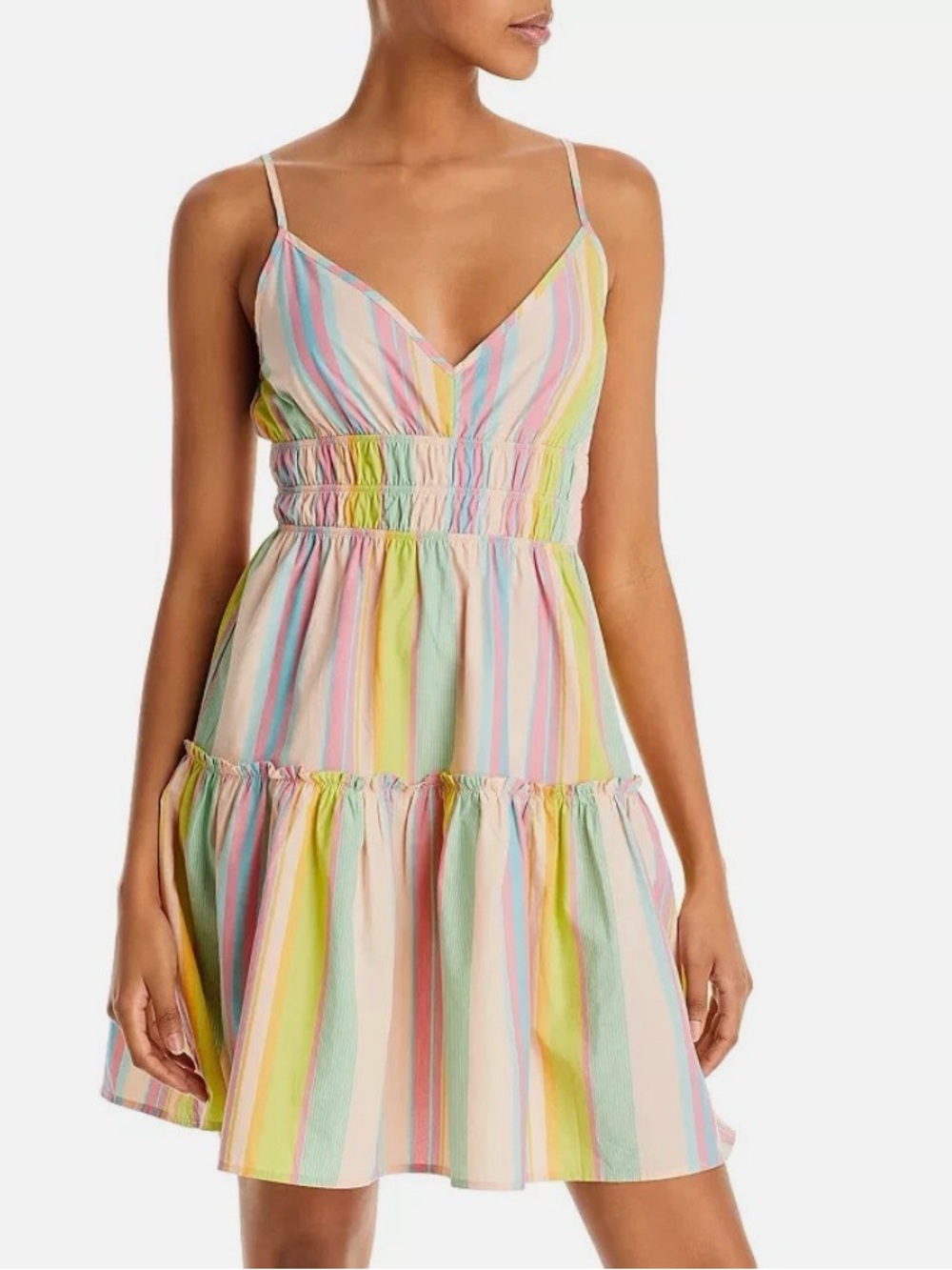 Rails Pastel Multi-Stripe Smocked Mini Dress - Pink, Yellow, Blue, Green